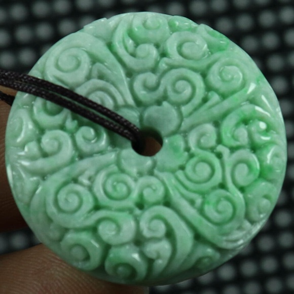 Cert'd dry Green 100% Natural A Jade jadeite Pendant FLOWER Peace buckle - Picture 3 of 7